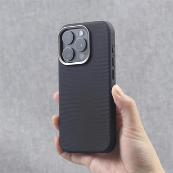 iPhone 16: Luxus Legierung Objektiv Rahmen Partikel PU Leder Magnetische Fall Für Magsafe Drahtlose Lade Abdeckung