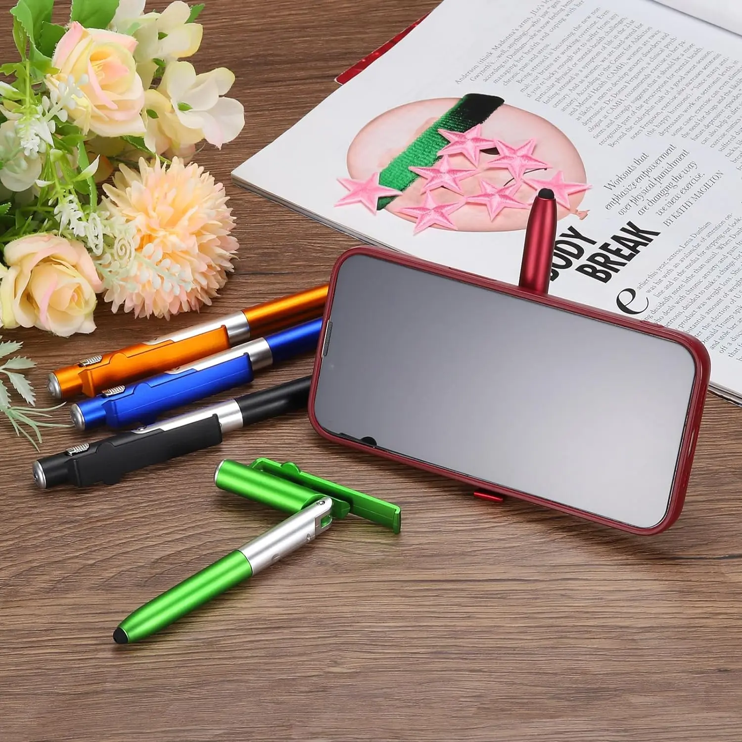 4-in-1-Multifunktions-Kugelschreiber mit LED-Licht, zusammenklappbarer Telefonhalter, Nachtlesen, Schreiben, Bleistift, Büro, Schule, Studenten, Schreibwaren – Bild 3