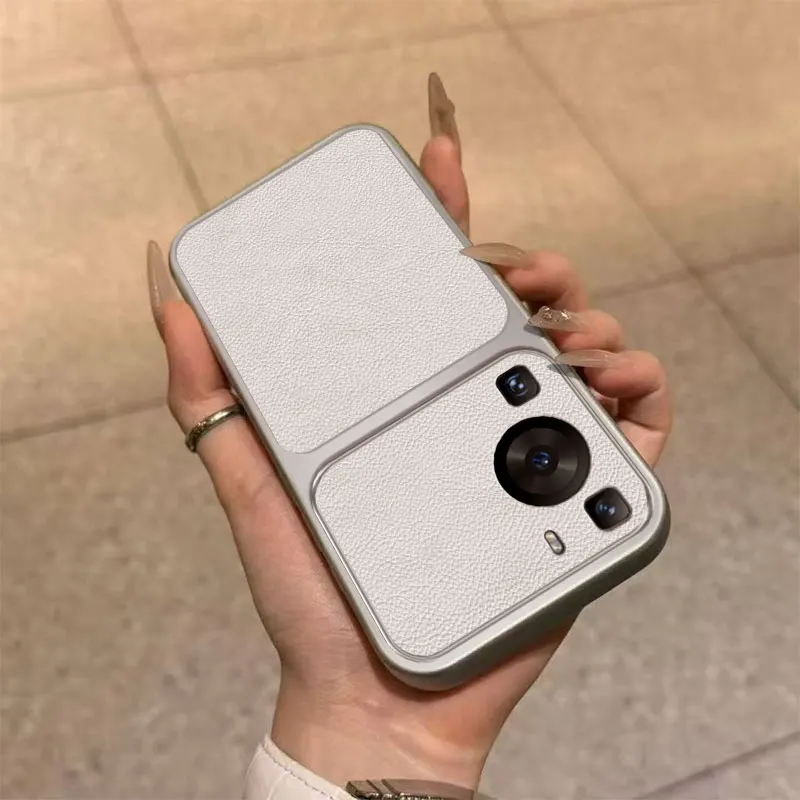 Hochwertige Kunstleder-Handyhülle P60Pro Luxuriöse Lychee-Leder-Optik Silikon Stoßfeste Rückabdeckung – Bild 2