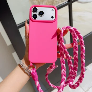 iPhone 17 Pro: Modische Handyhülle mit Lanyard, stoßfeste Candy Crossbody Halskordel, geflochtener Riemen, Schutzhülle