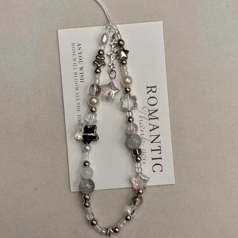 Mode Silber Stern Perle Perlen Perlen Anhänger Telefon Gurt Charme Für iPhone Samsung Universal Zubehör Kette Lanyard Geschenk