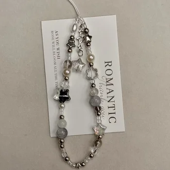 Mode Silber Stern Perle Perlen Perlen Anhänger Telefon Gurt Charme Für iPhone Samsung Universal Zubehör Kette Lanyard Geschenk