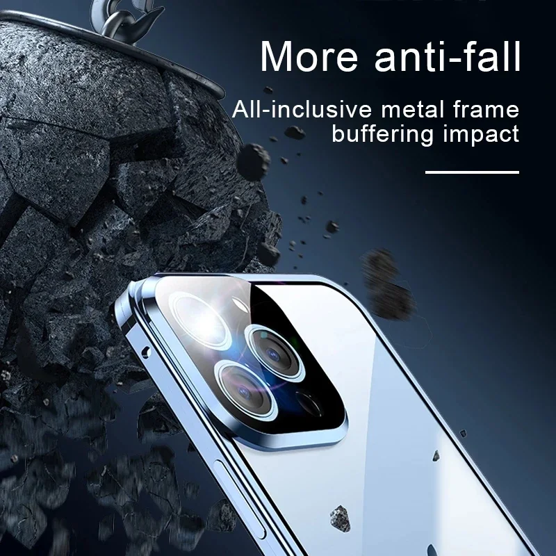 Klar 360° ° Vollständiger Schutz aus Metall, magnetisch, doppelseitig, Glaspresse, Handyhülle – Bild 6