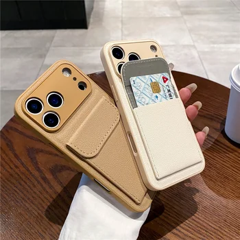 IPhone 17: Luxus Leder Kartenhalter Brieftasche Fall Kamera Objektiv Schutz Abdeckung
