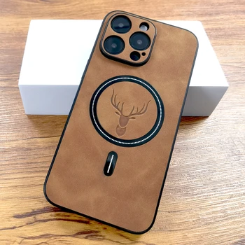 IPhone 12 Pro: Luxuriöses PU-Leder Hirschleder-Etui für MagSafe Kabelloses Laden Hülle