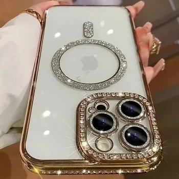 iPhone 17 Pro: Neue Modische Glitzer-Diamant Transparente Hülle Magnetische Kabellose Lade-Stoßfängerhülle