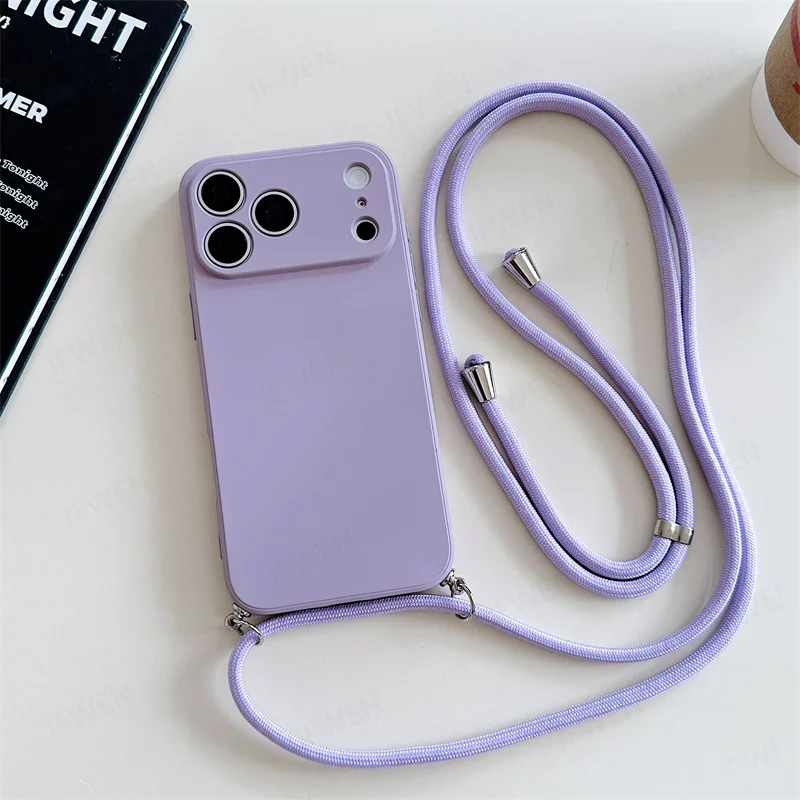Crossbody-Hülle mit Umhängeband, einfarbig, luxuriöse, stoßfeste Silikon-Soft-TPU-Rückseite – Bild 5