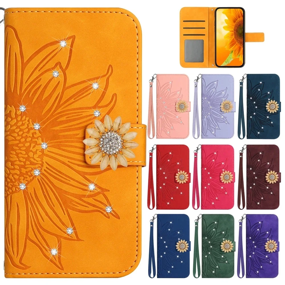 iPhone 13 mini: 3D Glitter Handy hülle für Funda Hüllen Sonnenblumen leder Brieftasche Flip Cover