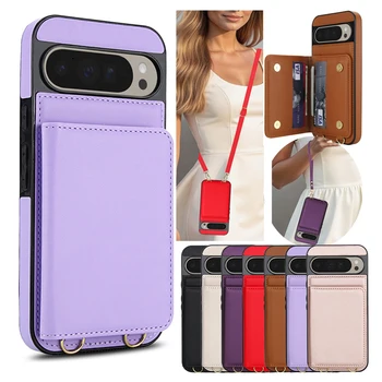 Pixel 8a: Crossbody-Leder-Brieftaschenhülle 10Pro 10A 9Pro XL 9A 8A 8Pro Handyhülle mit Ständer, Karten