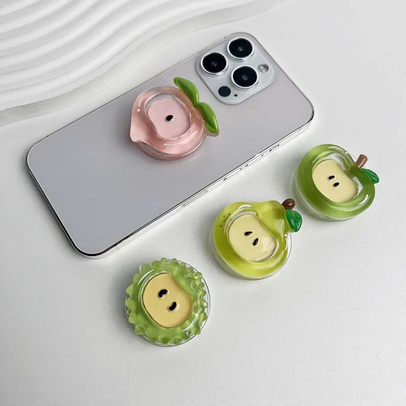 Niedliche Frucht-Serie, Mobiltelefonhalter, Harzmaterial, roter Apfelsteckdosengriff, faltbarer Telefonständer, kreative Dekorationen – Bild 5
