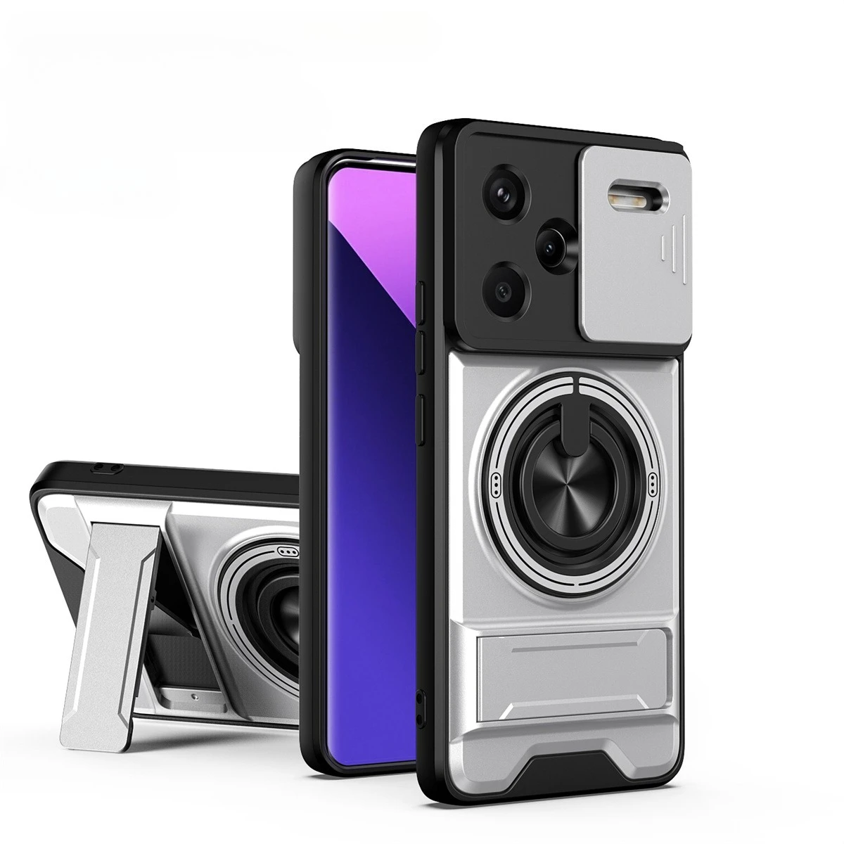 Redmi Note 14 5G: Objektiv-Slide-Kamera-Telefonhülle Magnetischer Auto-Ring-Halter Ständer Hard Cover