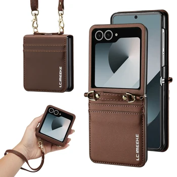 Galaxy Z Flip7: Crossbody Kartenfach Brieftasche Leder Handyhülle 7 6 5 4 3 5G Flip7 FE Flip8 mit Handschlaufe