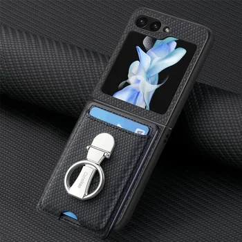 Galaxy Z Flip5: Ring-Kartenhalter-Brieftaschen-Flip-Handyhülle 7 6 5 4 3 Flip7 Flip6 Flip5 Flip4 Flip2 5G PU-Leder-Cover