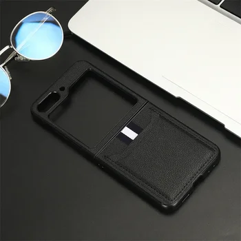 Galaxy Z Flip6: Leder-Handyhülle Flip6 Flip5 Flip4 Flip3 mit Kartenhalter, Absturzsicherung, Hüllenabdeckung
