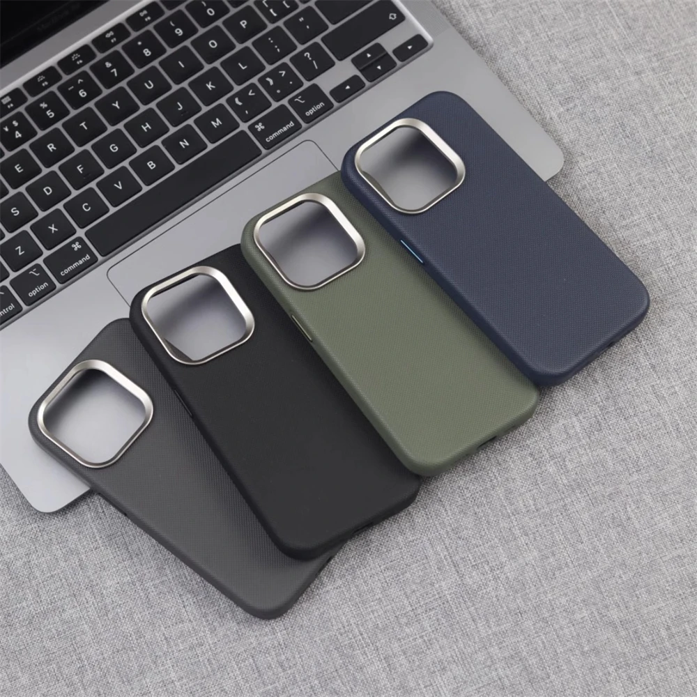 Luxus Legierung Objektiv Rahmen Partikel PU Leder Magnetische Fall Für Magsafe Drahtlose Lade Abdeckung – Bild 6