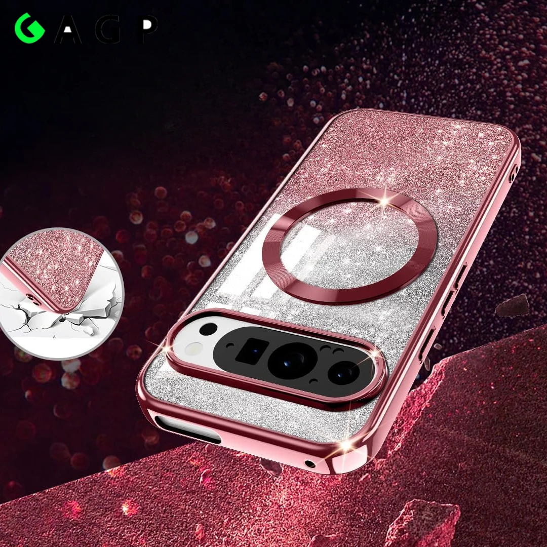 Pixel 9 Pro: Glitzernde MagSafe-Hülle für Google 9 10 Pro XL, Farbverlauf-Plattierung, Luxuriöse Weiche Schlanke