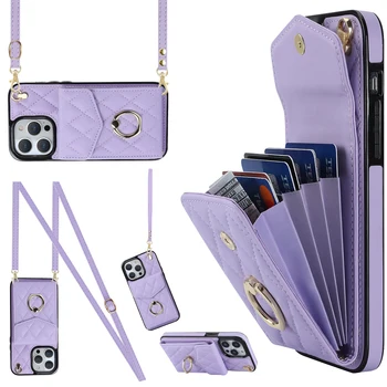iPhone Air: Crossbody Lanyard Ringhalter Ledertasche Multi-Kartensteckplatz Wallet Cover