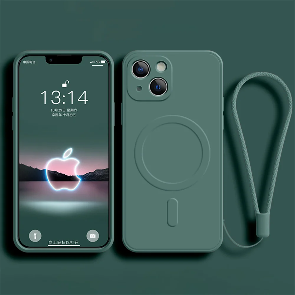 iPhone Air: Für Magsafe Magnetische Kabellose Ladehülle Weiche Flüssigsilikon-Hülle mit Trageriemen