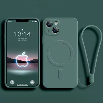 IPhone 13 mini: Für Magsafe Magnetische Kabellose Ladehülle Weiche Flüssigsilikon-Hülle mit Trageriemen