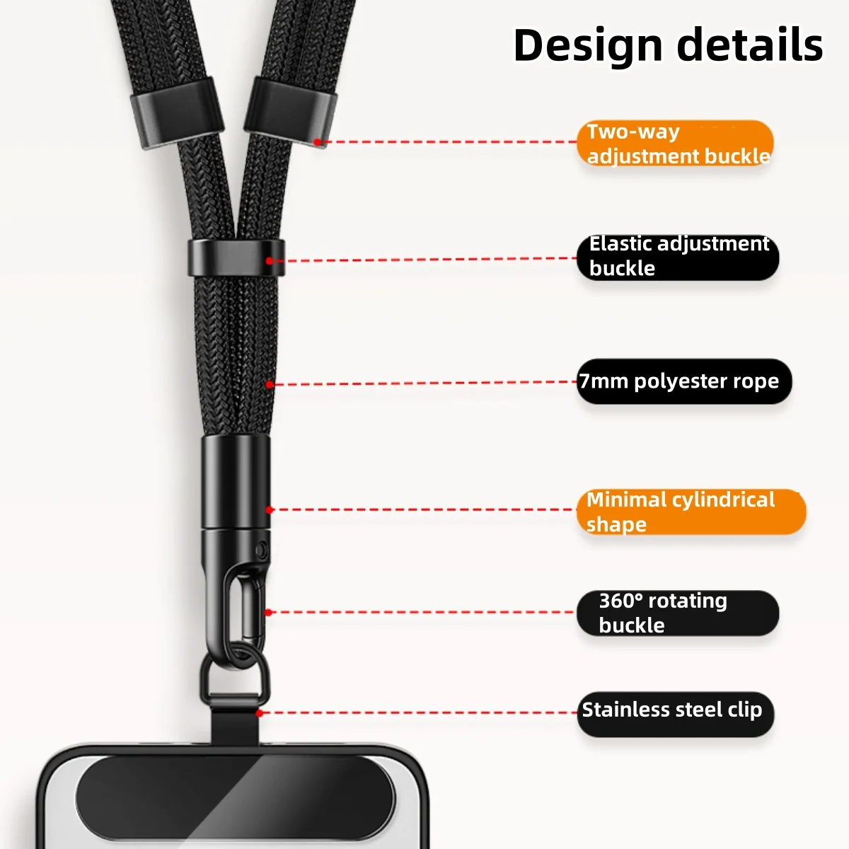 Universelles Telefon-Lanyard mit Clip, verbessert, Anti-Drop 360° ° Drehbarer, verstellbarer Hals-/Umhängegurt für alle – Bild 3