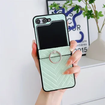 Galaxy Z Flip7: Ring Halter Fall Luxus Gradienten PU Leder Telefon Abdeckung Flip5