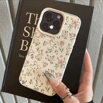 IPhone 12: Niedliche Schmetterlings-Häschen-Rosa-Blumen-Volldruck-Handyhülle Modische Hülle
