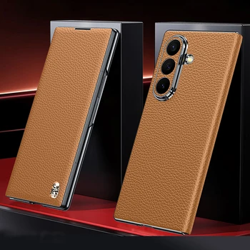 Galaxy Z Fold5: Luxuriöse Litchi-Muster Echtleder-Hüllen Z TriFold ‌ Hülle für / Stoßfeste PC-Schutzhülle