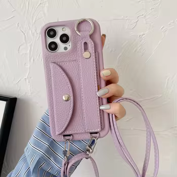 iPhone 17 Pro Max: Handgelenkriemen Crossbody Lanyard Handyhülle Kartenhalter Brieftasche Lederhülle