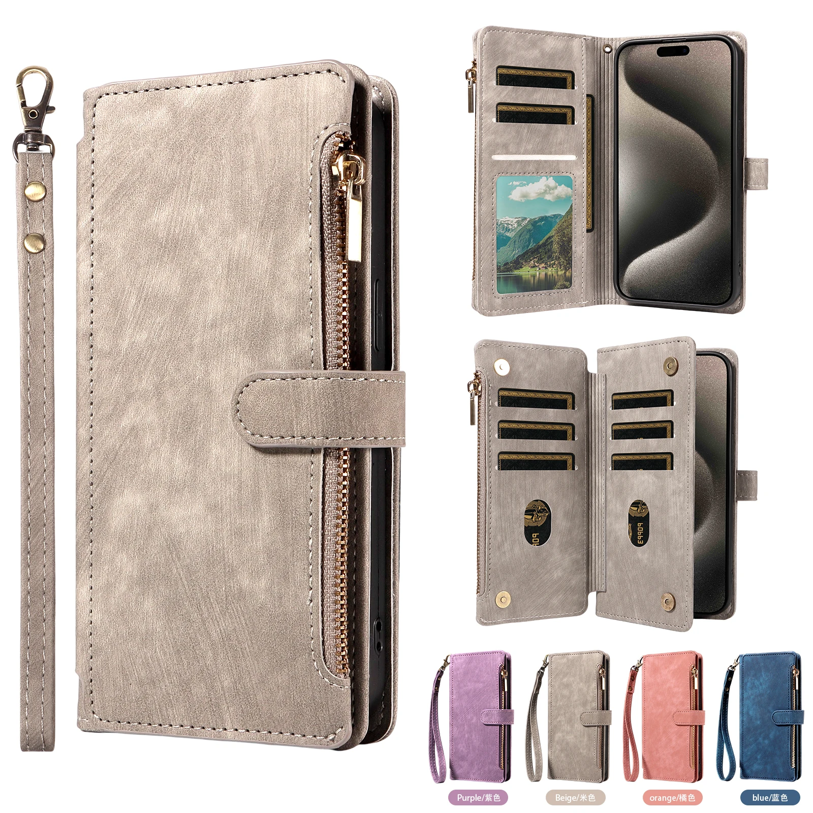 iPhone 17 Pro: Reißverschluss Magnetische Flip PU Leder Handyhülle Diebstahl- und Anti-Fall-Brieftaschen-Abdeckung