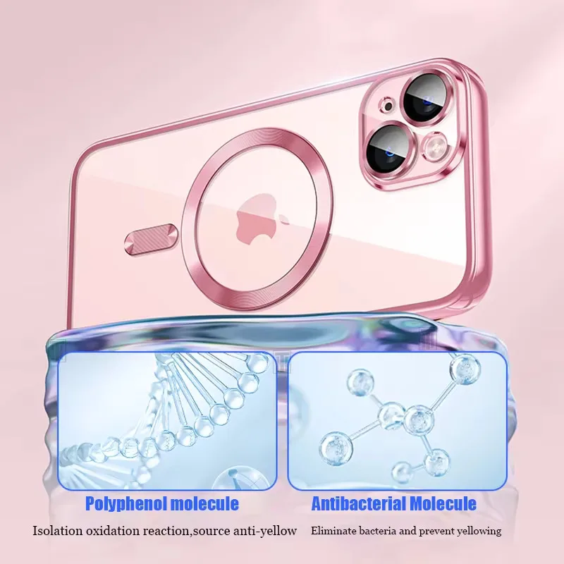 Klare, plattierte, ultradünne Silikonhülle, Magsafe, magnetische Linsenfolie, Schutzabdeckung, Rosa – Bild 2