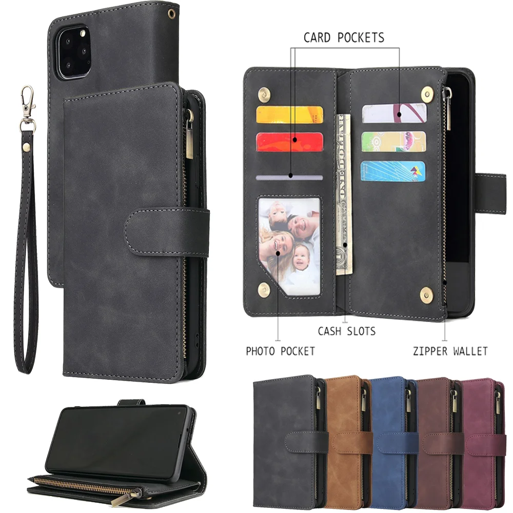iPhone 16: Premium-Leder-Brieftaschen-Hülle Reißverschluss-Brieftaschen-Kartensteckplätze Magnetische Flip-Cover