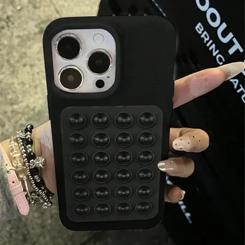 iPhone 16: 3D-Saugnapf-Ständer, Litschi-Muster, Handyhülle, stoßfeste Abdeckung
