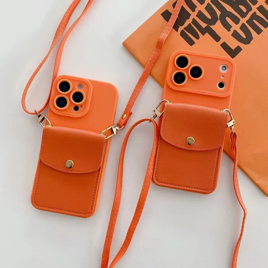 Orangefarbene Brieftasche, Umhängeband, Handyhülle, Halskette, Riemen, Seil, Silikonhülle – Bild 3