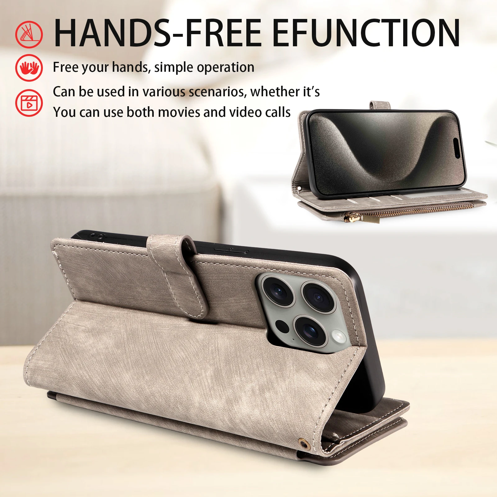 Reißverschluss Magnetische Flip PU Leder Handyhülle Diebstahl- und Anti-Fall-Brieftaschen-Abdeckung – Bild 5