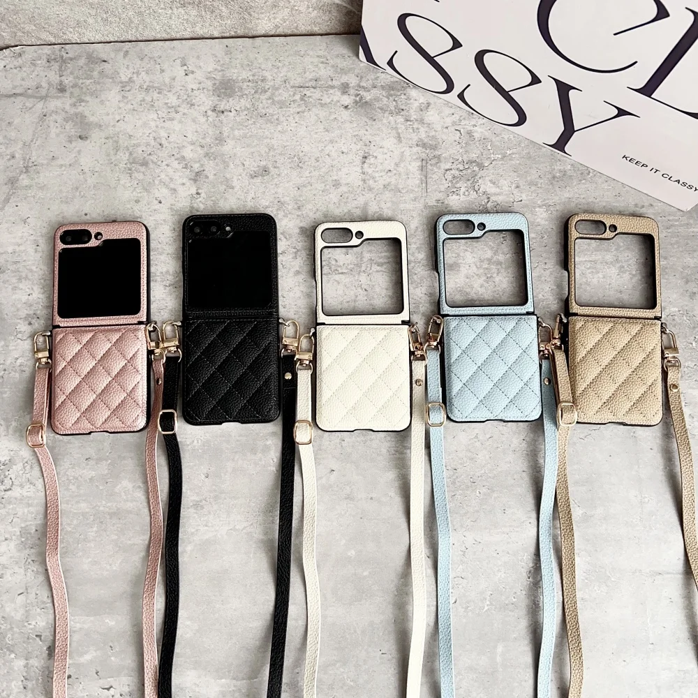 Mode 3D Grid Muster PU Leder Telefon Fall Flip6 7FE Crossbody Lange Lanyard Abdeckung – Bild 5