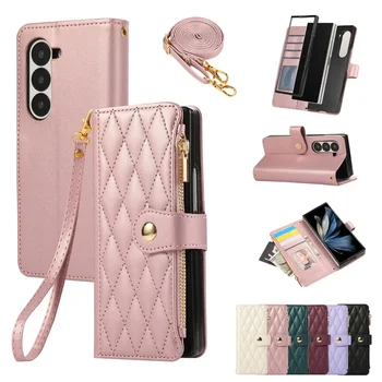 Galaxy Z Fold7: Handgelenkriemen-Brieftasche mit Kartenhalter Handyhülle Fold6 Fold5 Lederhülle