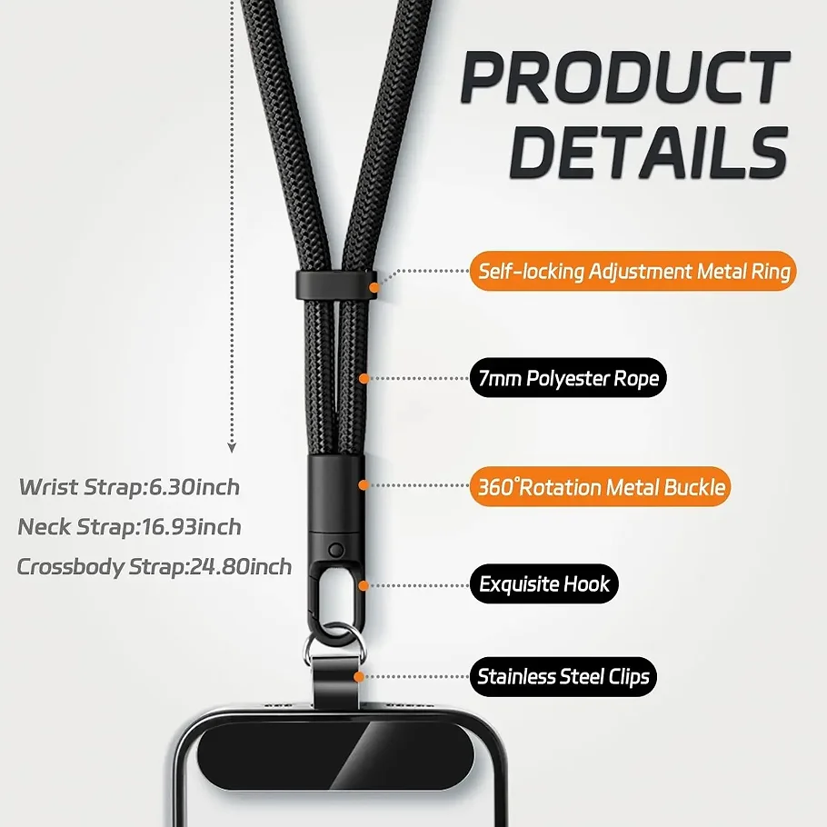 Universelles Telefon-Lanyard mit Clip – verbesserte Anti-Drop 360° °   Drehbarer, verstellbarer Hals- und Umhängegurt, kompatibel mit allen Telefonen – Bild 4