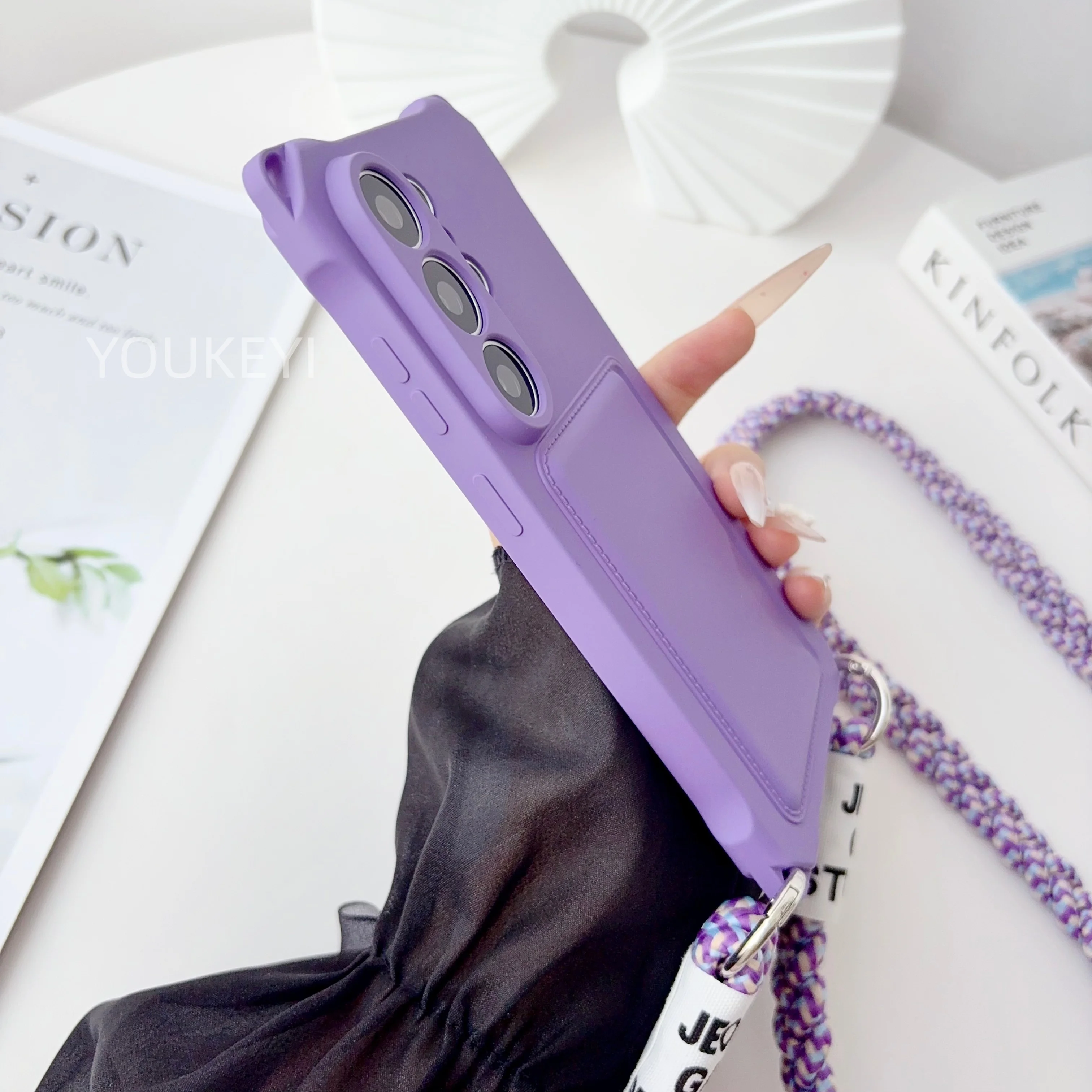 Blumen-Geflochtene Crossbody-Lanyard-Hülle Brieftaschen-Silikonhülle – Bild 5