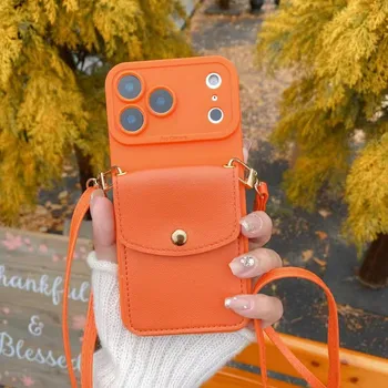 iPhone 13: Orangefarbene Brieftasche, Umhängeband, Handyhülle, Halskette, Riemen, Seil, Silikonhülle
