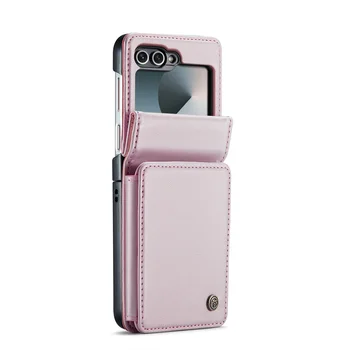 Galaxy Z Flip6: Leder Brieftasche Karten Solt Halter Fall 6 5 7fe 5G Flip6 Geldbörse Tasche Tasche RFID Multifunktionale