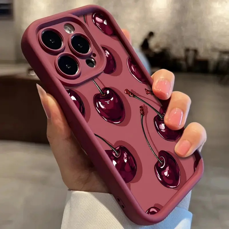 Luxuriöse weinrote Kirsch-Druckhülle stoßfeste Silikon-Telefonabdeckung – Bild 3