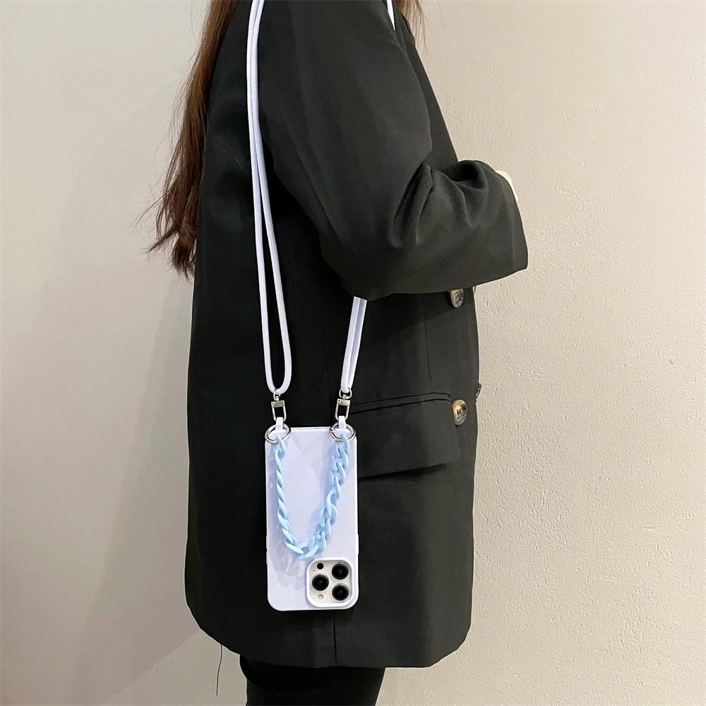 Luxus-Crossbody-Lanyard-Seilband-Telefonhülle, Acrylkette, Silikon-Softcover – Bild 3