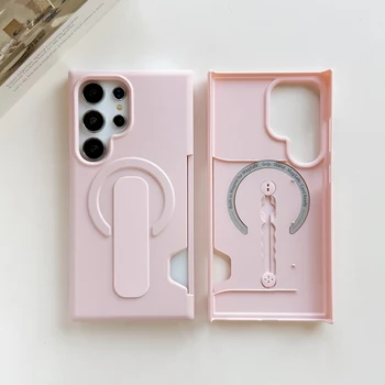 Galaxy S24: Magnetische Standhülle Cover Matte PC Ringhalter Mag-safe Kartenfach Schutzhülle Fundas