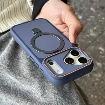 iPhone 16: Stoßfeste Matte Schutzhülle mit Ständerhalterung Magsafe Magnetische Panzerhülle