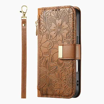 iPhone Air: Leder Reißverschluss Crossbody Flip Wallet Kartensteckplatz Handyhülle Handgelenkschlaufe Funda Cover