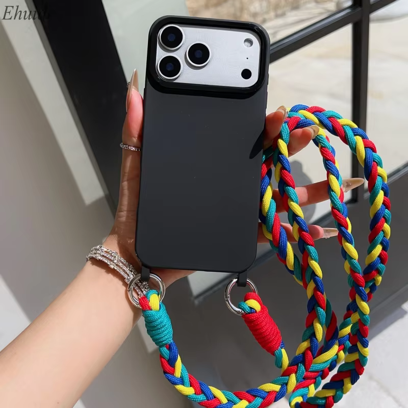 Modische Handyhülle mit Lanyard, stoßfeste Candy Crossbody Halskordel, geflochtener Riemen, Schutzhülle – Bild 3