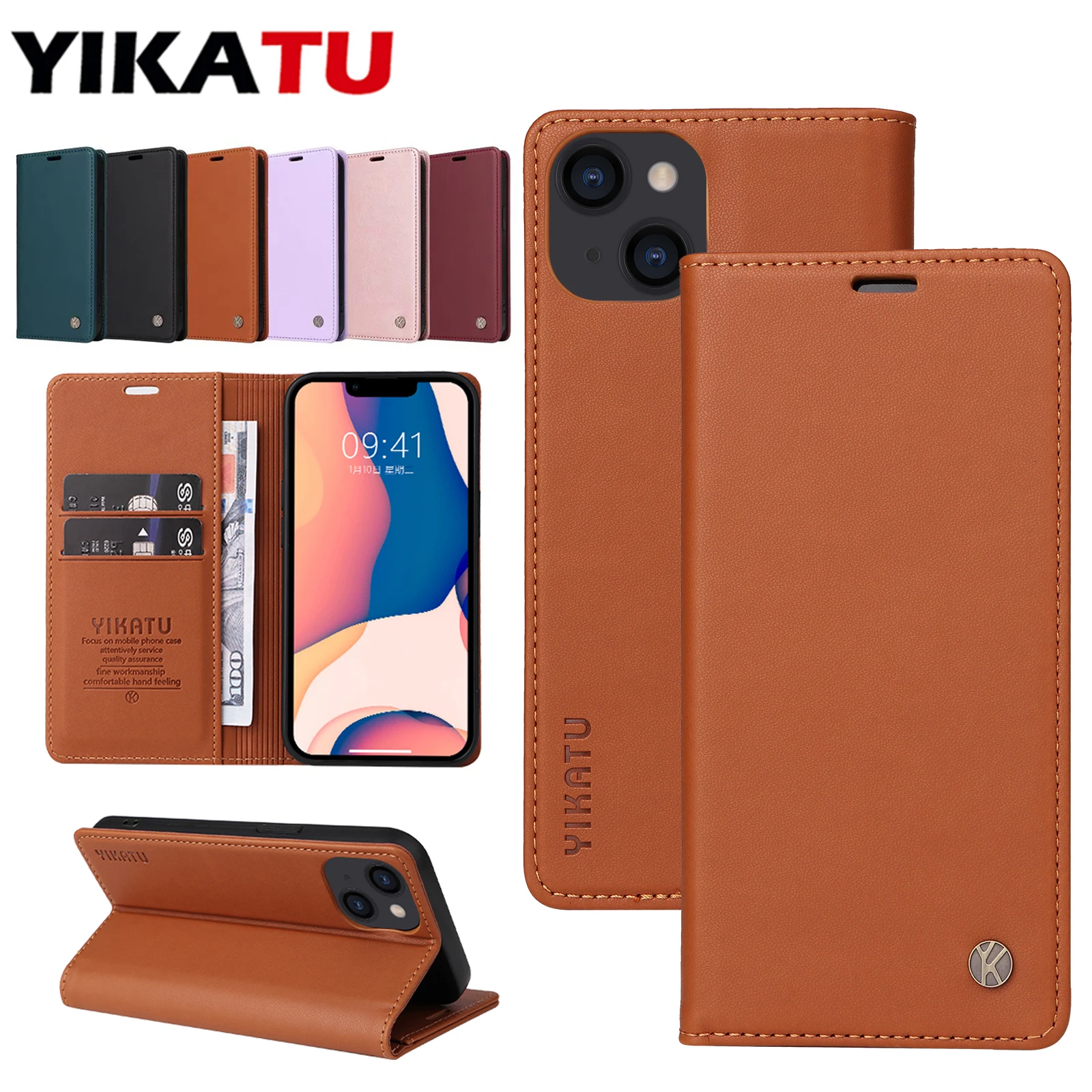 iPhone 16 Pro: Magnetische Leder-Brieftaschenhülle mit Anti-Diebstahl-Bürstenfunktion