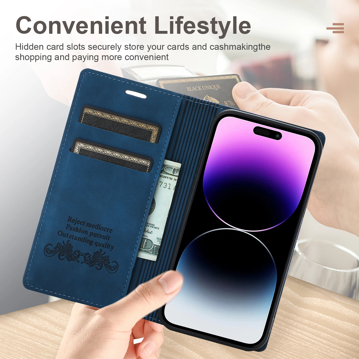Leder-Flip-Wallet-Hülle Magnetischer Kartenhalter Handyhülle – Bild 5