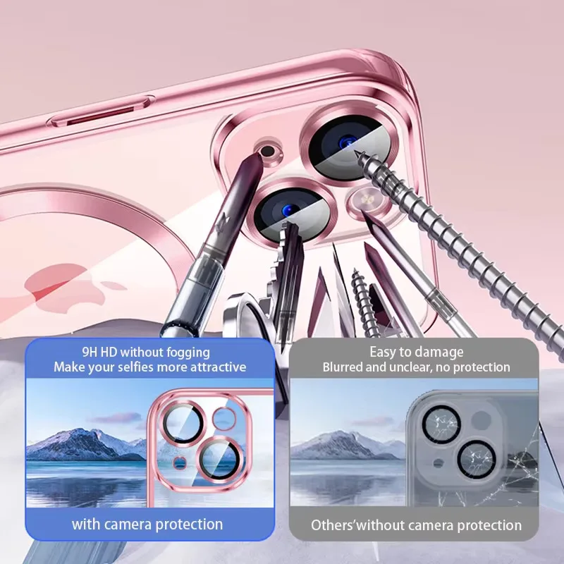 Klare, plattierte, ultradünne Silikonhülle, Magsafe, magnetische Linsenfolie, Schutzabdeckung, Rosa – Bild 3