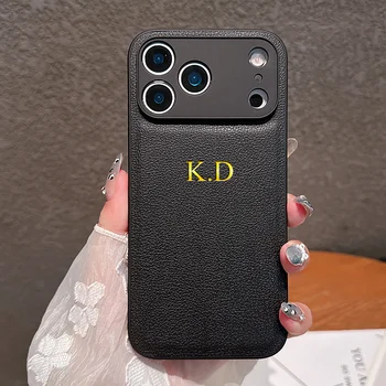 iPhone Air: Personalisierte individuelle Namens-Handyhülle Gold 3D-Heißfolienprägung Kunstlederhülle